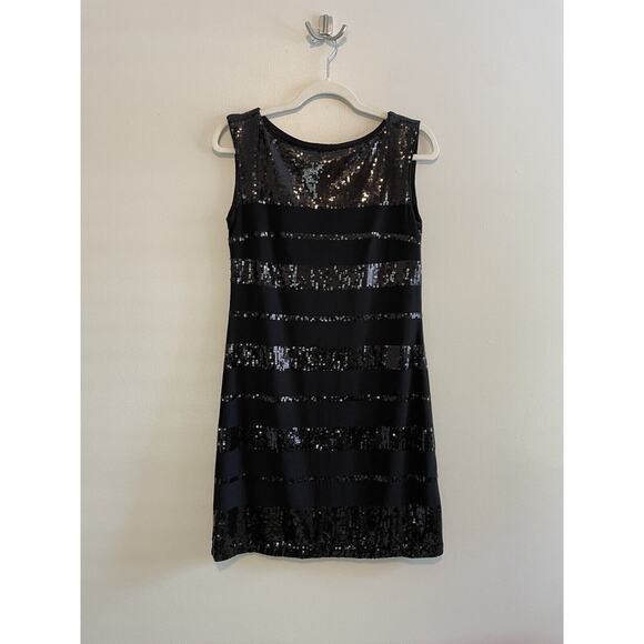 NWT $120 White House Black Market Size XS Black Sequin Striped Sleeveless Dress - Picture 1 of 6